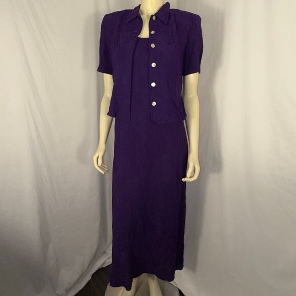 Vintage 90s Karin Stevens Purple Textured Rayon 2-Piece Maxi Dress Set Size 6 Ja - Picture 4 of 15